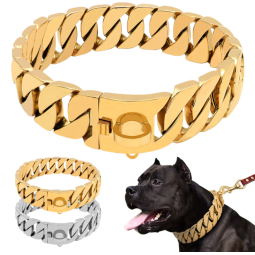 Dog Chain Collar Supplier - 32mm Engraved 18K Gold Plated