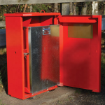 宠物垃圾桶厂家-金属户外容器带标识牌