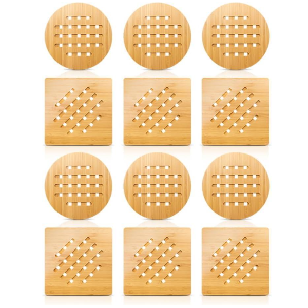 竹制锅垫套装厂家-12件装防烫垫