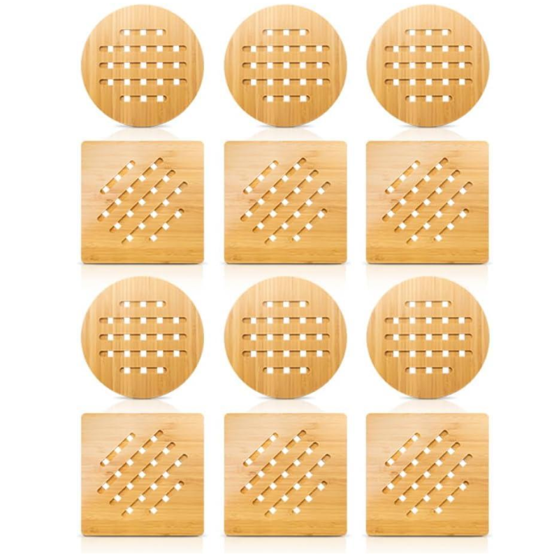 竹制锅垫套装厂家-12件装防烫垫