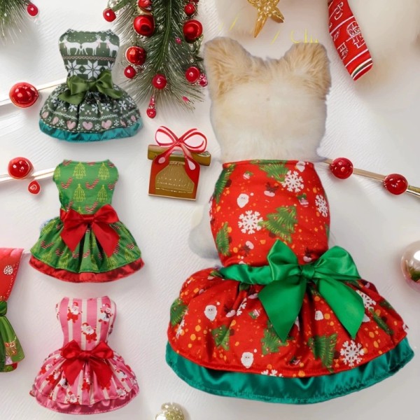 宠物裙子厂家-圣诞格子裙配领结