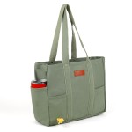 手提袋供应商-帆布拉链闭合皮革手柄