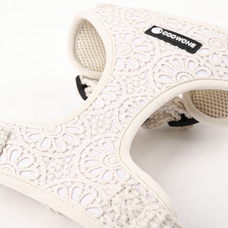 犬用背带套装供应商-花朵钩针奢华项圈牵引