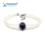 宠物项链生产商-可调双排珍珠水钻