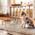 高架猫喂食器厂家-时尚便携竹制不锈钢碗