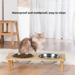 高架猫喂食器厂家-时尚便携竹制不锈钢碗