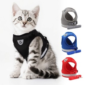 Dog Harness Supplier - Adjustable Breathable Nylon Mesh Reflective Vest and Leash