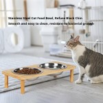 高架猫喂食器厂家-时尚便携竹制不锈钢碗