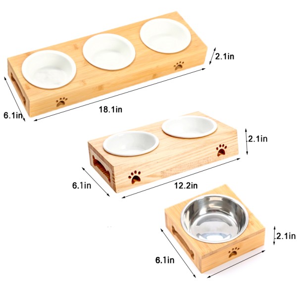 Elevated Dog Bowls Manufacturer - Custom Double Bamboo Stand Two Stainless Steel