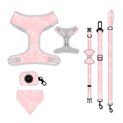 宠物背带套装厂家-7合1狗背带牵引绳印花猫项圈四季通用