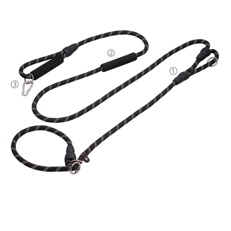 狗链牵引绳厂家-尼龙窒息项链霸王小古巴条纹印花