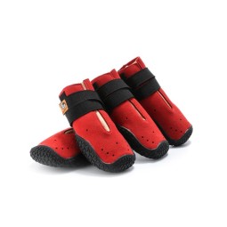 狗靴厂家-批发可爱幼犬系带蓝粉帆布防滑狗鞋