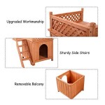 狗屋厂家-木制狗房庇护所带楼梯高顶阳台床