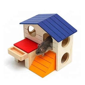 Pet House Factory - Hamster House Durable Odorless Non Toxic Deluxe Two Layers Wooden Hut