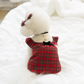 Pet Skirt Supplier - New Year Christmas British Royal Style Red Plaid Princess Kate