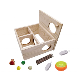 宠物栖息地厂家-多室仓鼠屋迷宫多房间松木藏身处