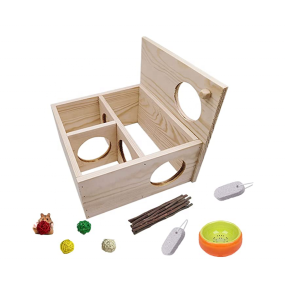 Pet Habitat Manufacturer - Multi-Chamber Hamster House Maze Multi-Room Pine Wooden Hideout