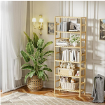 竹制书架厂家-六层可调书柜