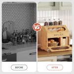 竹制面包盒厂家-双层亚克力门餐具储物