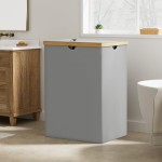 竹制洗衣篮厂家-灰色165升可折叠双篮