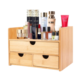 Bamboo Makeup Organizer Manufacturer - 3 Drawer Plastic Wood Design