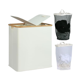 Bamboo Laundry Hamper Factory - 140L Foldable Double with Lid