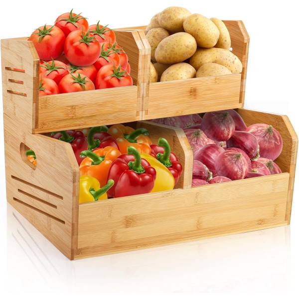 竹制储物篮厂家-四格土豆洋葱箱