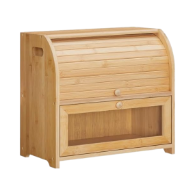 竹制面包盒供应商-双层卷顶大容量