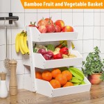 竹制蔬菜篮厂家-三层白色台面收纳