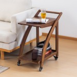 竹制厨房推车厂家-带轮移动双层