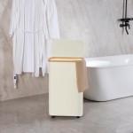 竹制洗衣篮厂家-带轮窄型带盖