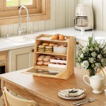 竹制面包盒供应商-天然亚克力门储物容器