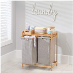 竹制洗衣篮供应商-双区可拆卸布袋