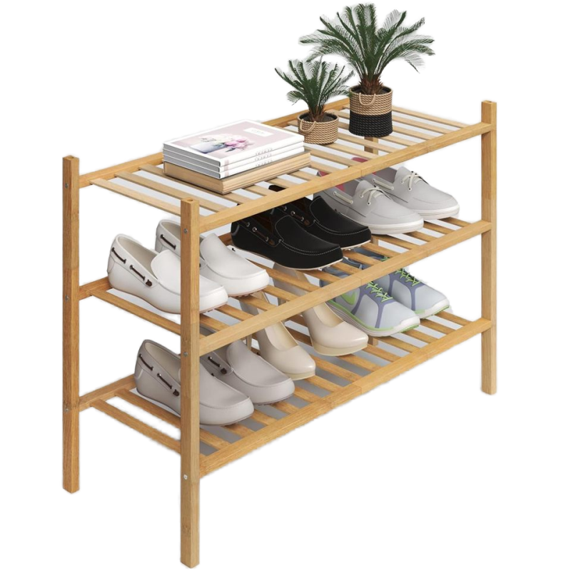 竹制鞋架生产商-三层立式收纳