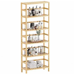 竹制书架厂家-六层可调书柜