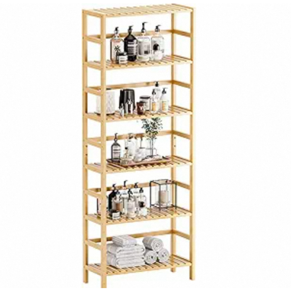 竹制书架厂家-六层可调书柜