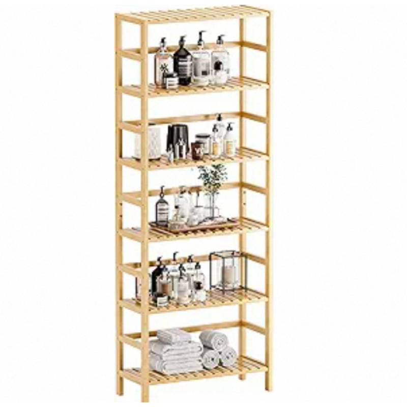 竹制书架厂家-六层可调书柜