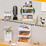 竹制蔬菜篮厂家-三层白色台面收纳