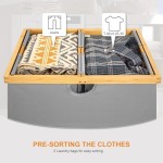 竹制洗衣篮厂家-灰色165升可折叠双篮