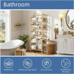 竹制书架厂家-六层可调书柜