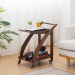 竹制厨房推车厂家-带轮移动双层