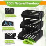 竹制水果架供应商-三层黑色厨房储物