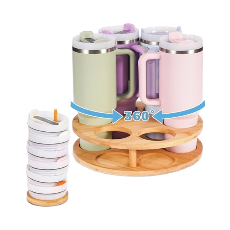 竹制杯具收纳生产商-40盎司旋转架