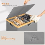 竹制洗衣篮厂家-灰色165升可折叠双篮