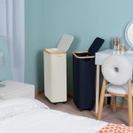 竹制洗衣篮厂家-带轮窄型带盖