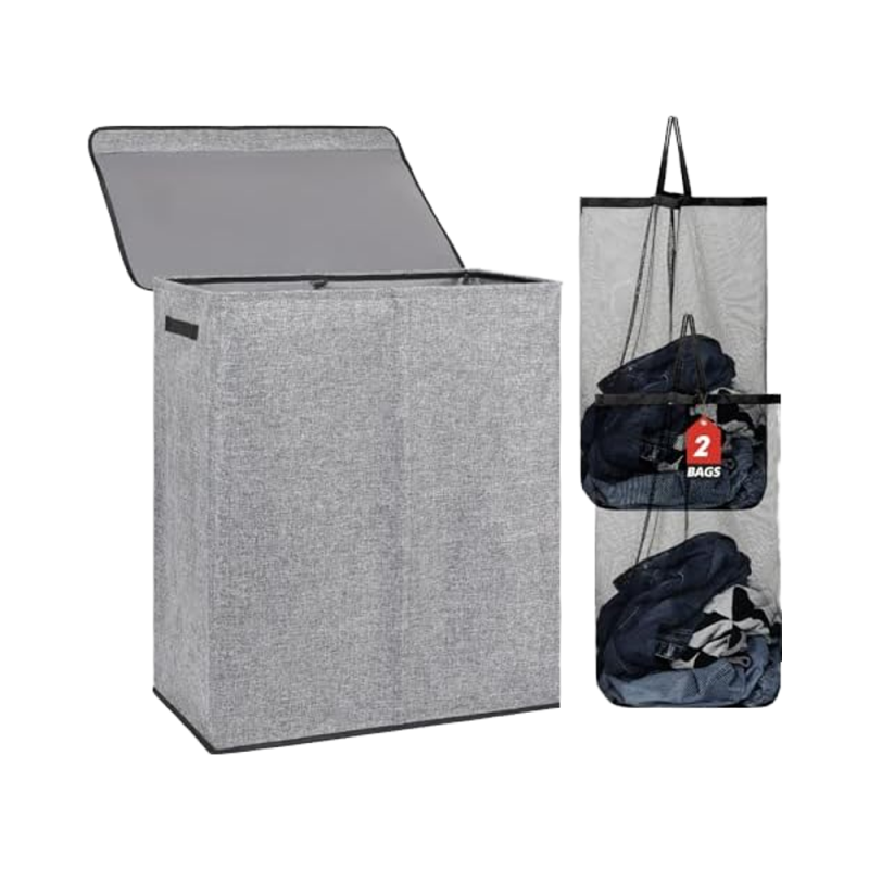 竹制洗衣袋供应商-145升轻便可折叠带盖