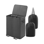 竹制洗衣篮生产商-双可拆卸袋可折叠