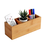 竹制桌面收纳厂家-三格笔筒