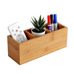 竹制桌面收纳厂家-三格笔筒