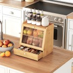 竹制面包盒供应商-天然亚克力门储物容器